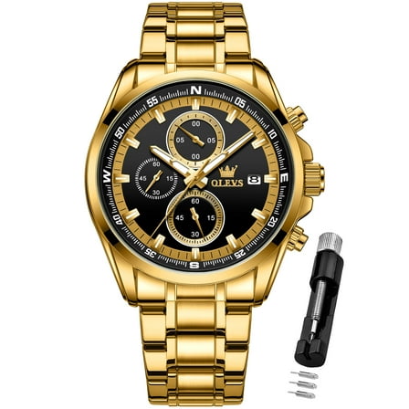 OLEVS Mens Watches,Big Dial Watches for Men Chronograph Stainless Steel Watch with Day Waterproof Analog Quartz Watches for Man Classic Business Wristwatch Luxury Luminous Reloj para Hombre Black Dial