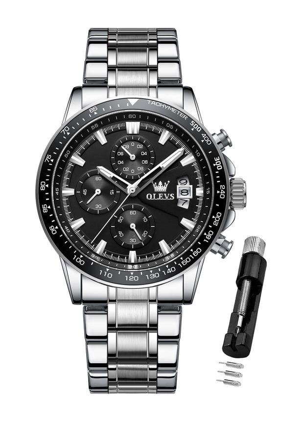Mens Watches,Big Dial Watches for Men Chronograph Stainless Steel Watch with Day Waterproof Analog Quartz Watches for Man Classic Business Wristwatch Luxury Luminous Reloj para Hombre