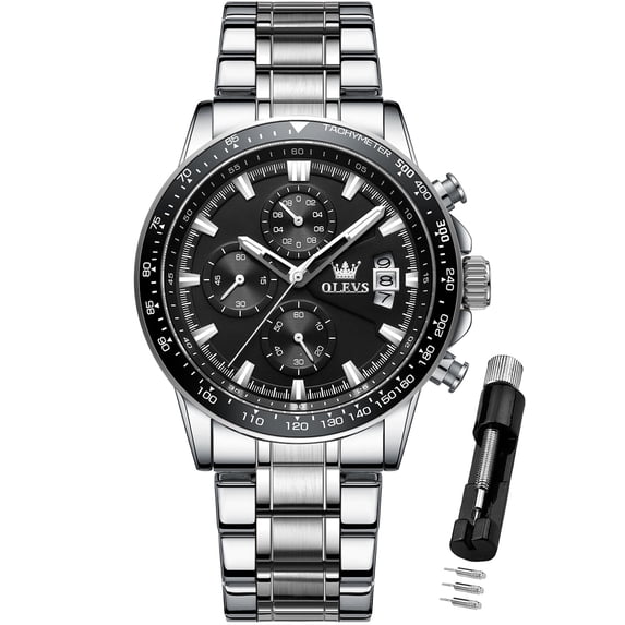 OLEVS Mens Watches,Big Dial Watches for Men Chronograph Stainless Steel Watch with Day Waterproof Analog Quartz Watches for Man Classic Business Wristwatch Luxury Luminous Reloj para Hombre