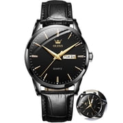 OLEVS Mens Watches,Black Leather Watch for Men,Black Analog Quartz Fashion Business Dress Watch Luminous Waterproof Casual Male Wrist Watches Reloj para Hombre