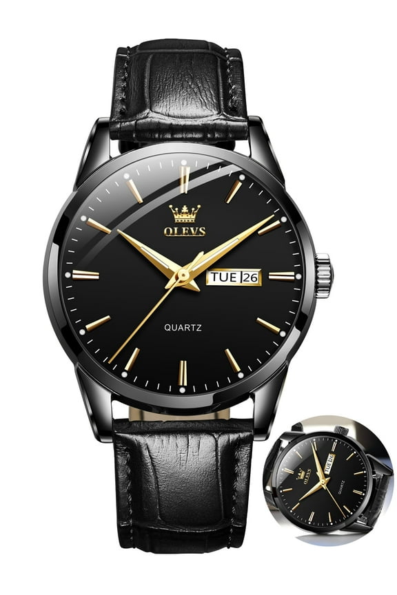 Mens Watches,Black Leather Watch for Men,Black Analog Quartz Fashion Business Dress Watch Luminous Waterproof Casual Male Wrist Watches Reloj para Hombre