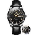 thumbnail image 1 of OLEVS Mens Watches,Black Leather Watch for Men,Gold Plated Case Analog Quartz Fashion Business Dress Watch Luminous Waterproof Casual Male Wrist Watches Reloj para Hombre, 1 of 9