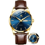 OLEVS Mens Watches,Brown Leather Watch for Men,Gold Case Analog Quartz Fashion Business Dress Watch Day Date Luminous Waterproof Casual Male Wrist Watches Reloj para Hombre