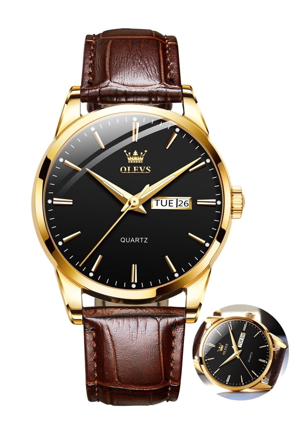 Mens Watches,Brown Leather Watch for Men,Gold Plated Case Analog Quartz Fashion Business Dress Watch Luminous Waterproof Casual Male Wrist Watches Reloj para Hombre