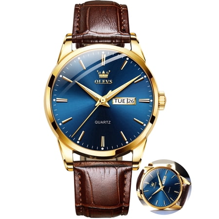 OLEVS Mens Watches,Brown Leather Watch for Men,Case Analog Quartz Fashion Business Dress Watch Day Date Luminous Waterproof Casual Male Wrist Watches Reloj para Hombre