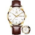 thumbnail image 1 of OLEVS Mens Watches,Brown Leather Watch for Men,Gold Plated Case Analog Quartz Fashion Business Dress Watch Luminous Waterproof Casual Male Wrist Watches Reloj para Hombre, 1 of 11