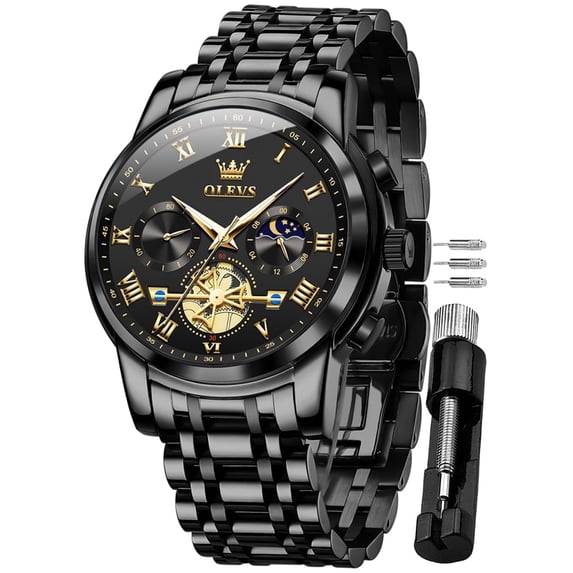 OLEVS Mens Watches Chronograph Business Dress Quartz Stainless Steel Waterproof Luminous Date Wrist Watch For Men Black Dial