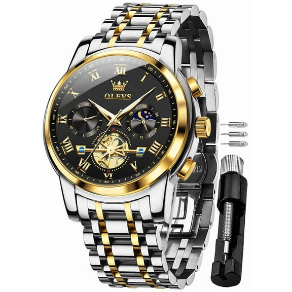 OLEVS Mens Watches Chronograph Business Dress Quartz Stainless Steel Waterproof Luminous Date Wrist Watch For Men Black Dial