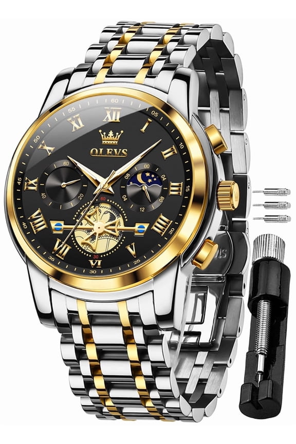 Mens Watches Chronograph Business Dress Quartz Stainless Steel Waterproof Luminous Date Wrist Watch For Men Black Dial