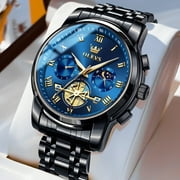 OLEVS Mens Watches Chronograph Business Dress Quartz Stainless Steel Waterproof Luminous Date Wrist Watch For Men Blue Dial