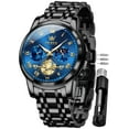 thumbnail image 1 of OLEVS Mens Watches Chronograph Business Dress Quartz Stainless Steel Waterproof Luminous Date Wrist Watch For Men Blue Dial, 1 of 11