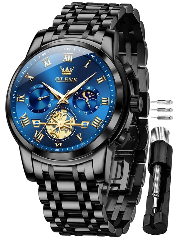 Mens Watches Chronograph Business Dress Quartz Stainless Steel Waterproof Luminous Date Wrist Watch For Men Blue Dial