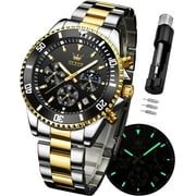 OLEVS Mens Watches Chronograph Luxury Dress Moon Phase Quartz Stainless Steel Waterproof Luminous Business Calendar Wrist Watch Black Dial