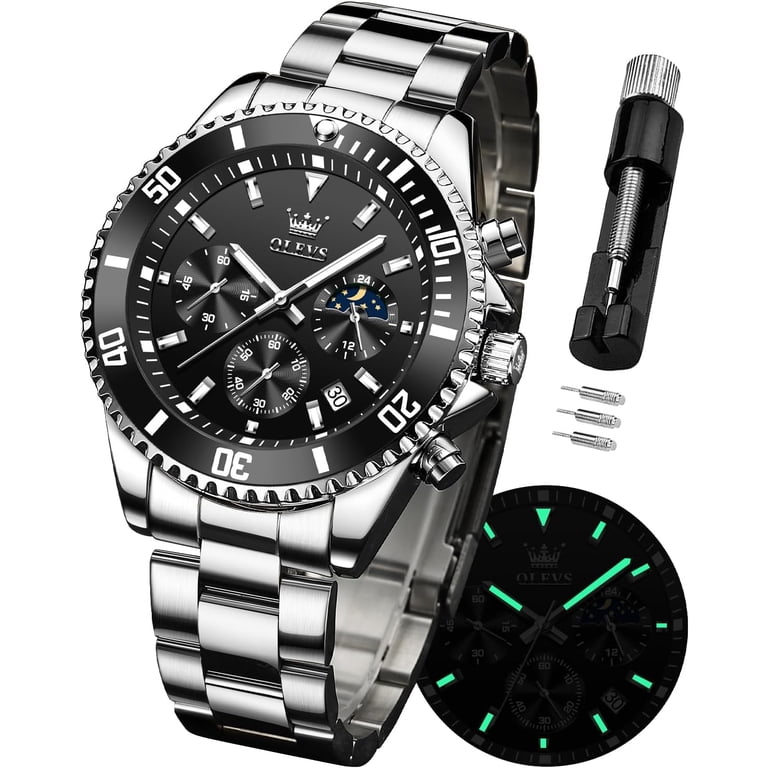 OLEVS Mens Chronograph Watch, Luxury Moon Phase, Black Dial  display picture 1