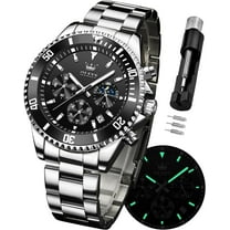 OLEVS Mens Watches Chronograph Luxury Dress Moon Phase Quartz Stainless Steel Waterproof Luminous Business Calendar Wrist Watch Black Dial