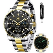 OLEVS Mens Watches Chronograph Luxury Dress Moon Phase Quartz Stainless Steel Waterproof Luminous Business Calendar Wrist Watch Black Dial