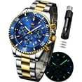 thumbnail image 1 of OLEVS Mens Watches Chronograph Luxury Dress Moon Phase Quartz Stainless Steel Waterproof Luminous Business Calendar Wrist Watch Blue Dial, 1 of 13