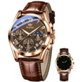 thumbnail image 1 of OLEVS Mens Watches Luxury Chronograph Moon Phase Waterproof Luminous Brown Leather Strap Date Rose Gold Classic Watch for Men, 1 of 12