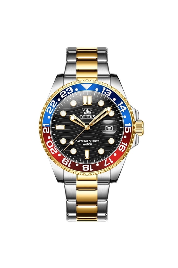 Mens Watches, Silver Dress Gold Classic Luxury Big Large Face Waterproof Watches for Men, Analog Two Tone Stainless Steel Men Wrist Watch with Date Relojes De Hombre , Green/Blue/Black Dial