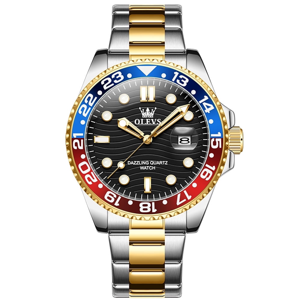 OLEVS Mens Watches, Silver Dress Gold Classic Luxury Big Large Face Waterproof Watches for Men, Analog Two Tone Stainless Steel Men Wrist Watch with Date Relojes De Hombre , Green/Blue/Black Dial
