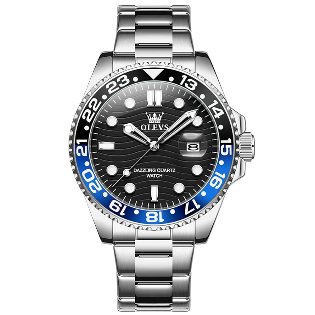 OLEVS Mens Watches, Silver Dress Gold Classic Luxury Big Large Face Waterproof Watches for Men, Analog Two Tone Stainless Steel Men Wrist Watch with Date Relojes De Hombre , Green/Blue/Black Dial