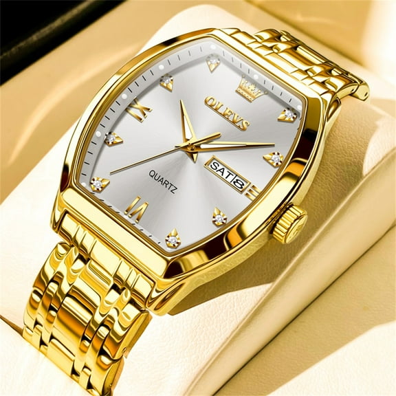 OLEVS Mens Watches Square Business Dress Diamond Analog Quartz Date Luxury Watches for Men Dress Casual Stainless Steel Waterproof Luminous Mens Wrist Watches Gifts Reloj para Hombre Gold/Black Dial