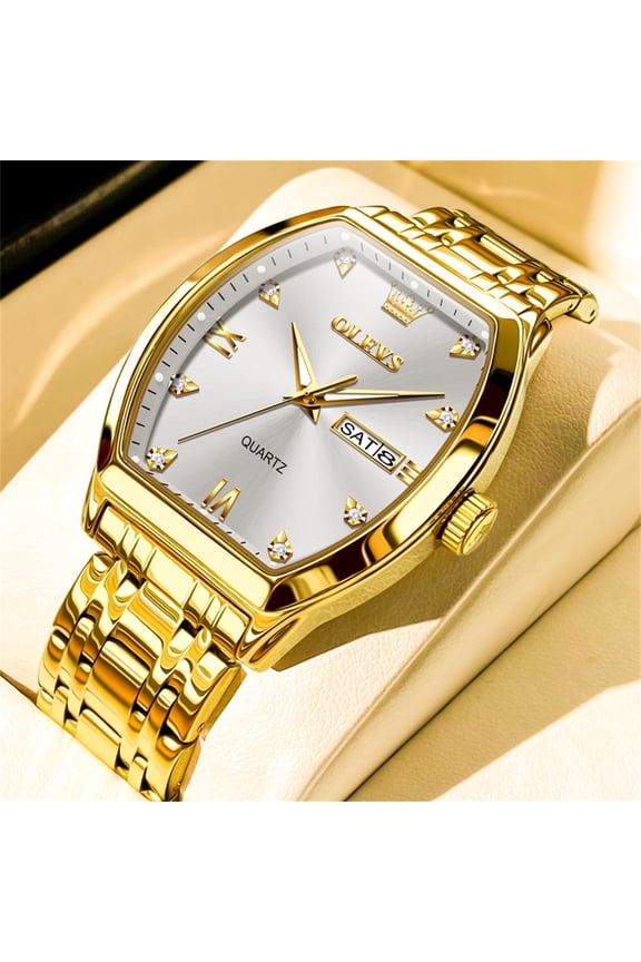 Mens Watches Square Business Dress Diamond Analog Quartz Date Luxury Watches for Men Dress Casual Stainless Steel Waterproof Luminous Mens Wrist Watches Gifts Reloj para Hombre Gold/Black Dial