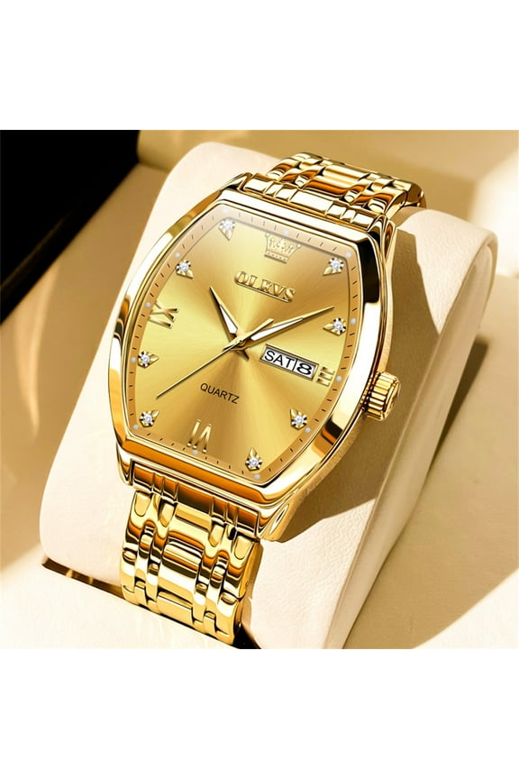 Mens Watches Square Business Dress Diamond Analog Quartz Date Luxury Watches for Men Dress Casual Stainless Steel Waterproof Luminous Mens Wrist Watches Gifts Reloj para Hombre Gold/Black Dial