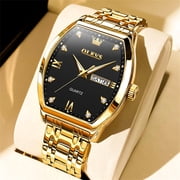 OLEVS Mens Watches Square Business Dress Analog Quartz Date Luxury Watches for Men Dress Casual Stainless Steel Waterproof Luminous Mens Wrist Watches Gifts Reloj para Hombre plated golden/Black Dial