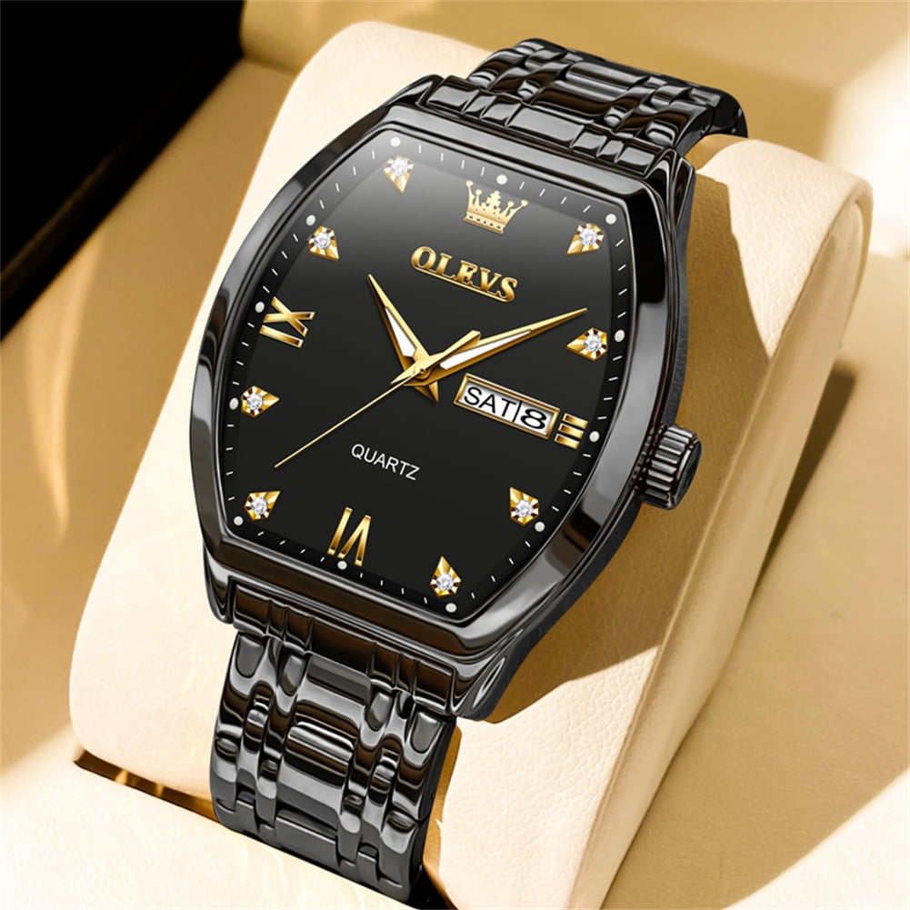 OLEVS Mens Watches Square Business Dress Diamond Analog Quartz Date Luxury Watches for Men Dress Casual Stainless Steel Waterproof Luminous Mens Wrist Watches Gifts Reloj para Hombre Gold/Black Dial