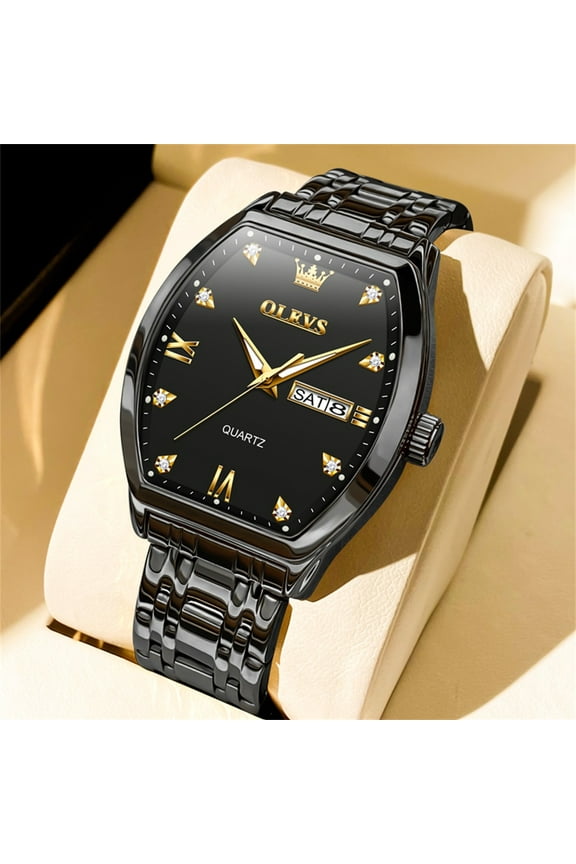 Mens Watches Square Business Dress Diamond Analog Quartz Date Luxury Watches for Men Dress Casual Stainless Steel Waterproof Luminous Mens Wrist Watches Gifts Reloj para Hombre Gold/Black Dial