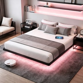Dayago Queen Size Floating Bed Frame with LED Lights and Charging Station, Standard Bed Frame Sturdy Platform Design,Heavy Duty Support, Easy Assembly