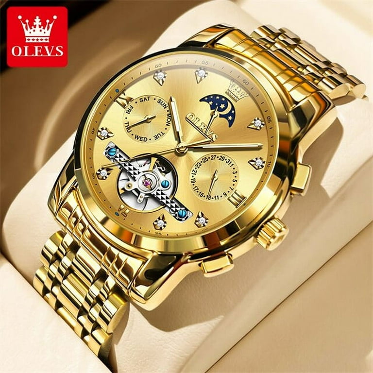 OLEVS Original Automatic Mechanical Watch Men Tourbillon Stainless Steel Men s Wristwatch Fashion Moonswatch Luxury Brand Clock
