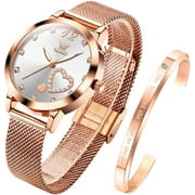 OLEVS Rose Gold Watches for Women Fashion Dress Elegant Luxury Womens Watches Japanese Analog Quartz Diamond Waterproof Luminous Ladies Watches Bracelet Gifts Set Reloj para Mujer