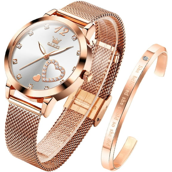 OLEVS Rose Gold Watches for Women Fashion Dress Elegant Luxury Womens Watches Japanese Analog Quartz Diamond Waterproof Luminous Ladies Watches Bracelet Gifts Set Reloj para Mujer