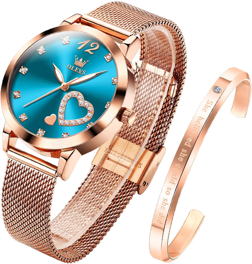 OLEVS Rose Gold Watches for Women Fashion Dress Elegant Luxury Womens Watches Japanese Analog Quartz Diamond Waterproof Luminous Ladies Watches Bracelet Gifts Set Reloj para Mujer