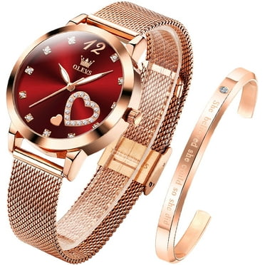 OLEVS Rose Gold Watches for Women Fashion Dress Elegant Luxury Womens Watches Japanese Analog Quartz Diamond Waterproof Luminous Ladies Watches Bracelet Gifts Set Reloj para Mujer