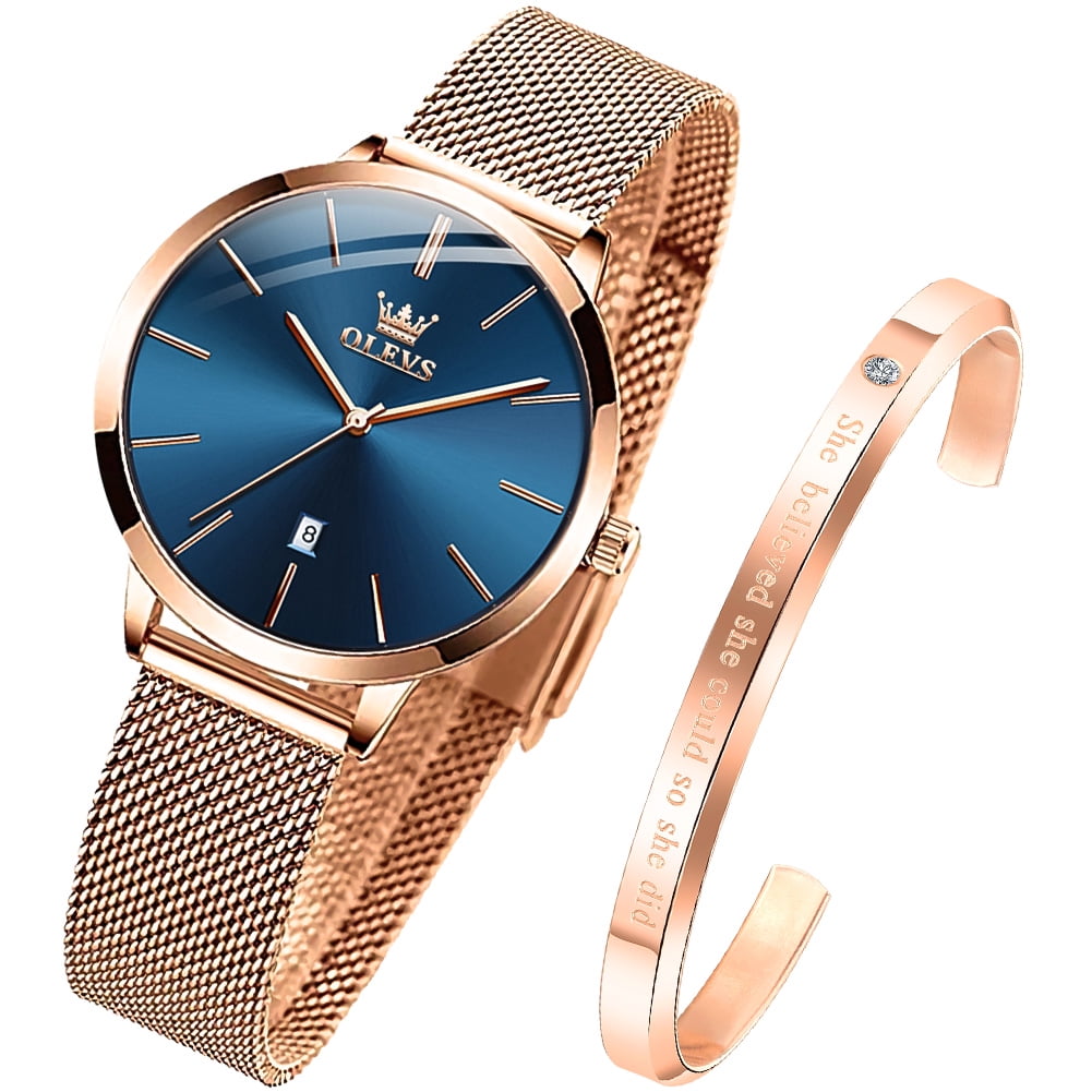 OLEVS Rose Gold Watches for Women Fashion Dress Elegant Luxury Womens Watches Japanese Analog Quartz Diamond Waterproof Luminous Ladies Watches Bracelet Gifts Set Reloj para Mujer