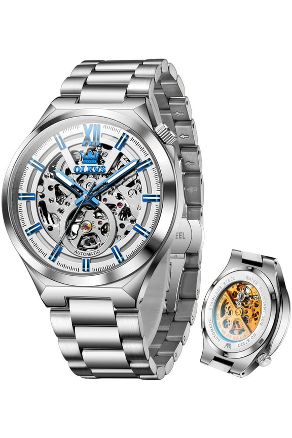 Skeleton Watches for Men Luxury Dress Automatic Self Winding Mechanical Gold Plated Stainless Steel Waterproof Luminous Business Men Wrist Watch Reloj Para Hombre