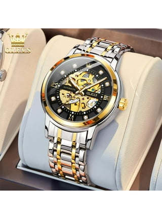 Olevs Watches for Men with Date Luxury Big Face Waterproof Mens Wristwatch Analog Dress Two Tone Stainless Steel Man Watch Luminous Relojes de