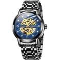 thumbnail image 1 of OLEVS Skeleton Watches for Mens Automatic Mechanical self Winding Luxury Business Dress Stainless Steel Waterproof Luminous Mens Wrist Watches Reloj Para Hombre Blue/White/Black/Plated Golden Dial, 1 of 13