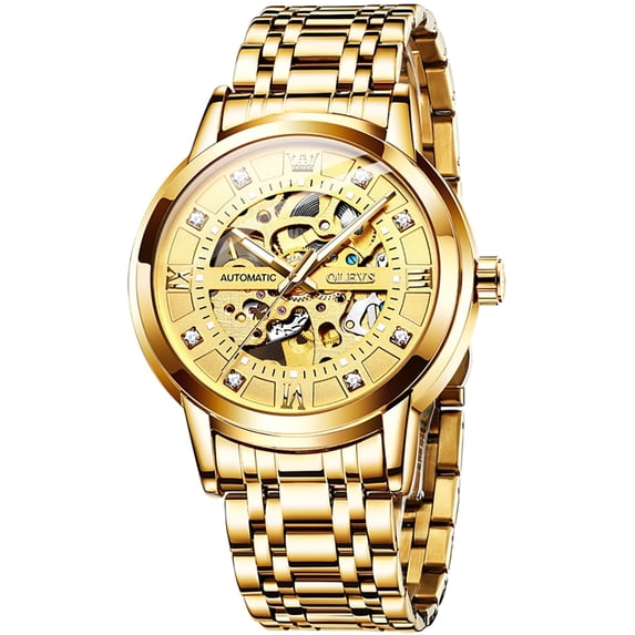 OLEVS Skeleton Watches for Mens Automatic Mechanical self Winding Diamond Luxury Business Dress Stainless Steel Waterproof Luminous Mens Wrist Watches Reloj Para Hombre Blue/White/Black Dial