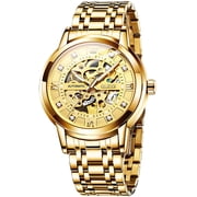 OLEVS Skeleton Watches for Mens Automatic Mechanical self Winding Diamond Luxury Business Dress Stainless Steel Waterproof Luminous Mens Wrist Watches Reloj Para Hombre Blue/White/Black Dial