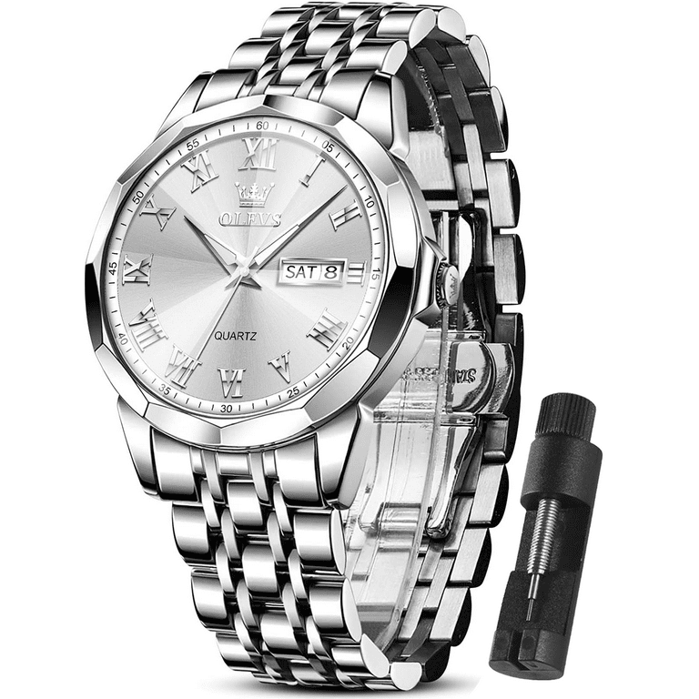 Mens silver watch with white face sale