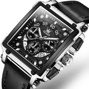 OLEVS Square Watches for Men Brown Leather Chronograph Fashion Business Watch Luminous Waterproof Casual Wrist Watches Reloj para Hombre