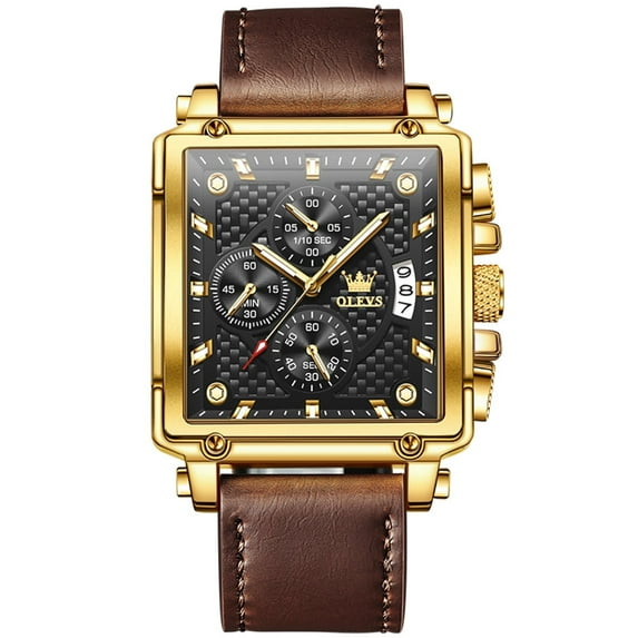 OLEVS Square Watches for Men Brown Leather Chronograph Fashion Business Watch Luminous Waterproof Casual Wrist Watches Reloj para Hombre