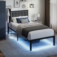 thumbnail image 1 of OLEVS Twin Bed Frame with Upholstered Headboard, LED Lighting, USB Charger, Power Outlet, No Box Spring Needed, 1 of 7