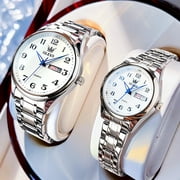 OLEVS Valentines Couple Pair Quartz Watches Luminous Calendar Date Window 3ATM Waterproof, Casual Stainless Steel His and Hers Wristwatch for Men Women Lovers Wedding Romantic Gifts Set of 2