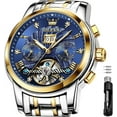 thumbnail image 1 of OLEVS Watch for Men Automatic Skeleton Tourbillon Mechanical Self Winding Business Luxury Dual Calendar Stainless Steel Luminous Waterproof Man Wrist Watches Blue Dial, 1 of 12
