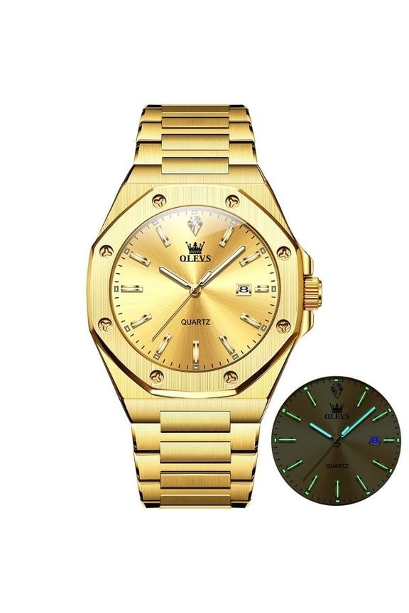 Watch for Men Business Dress Diamond Analog Quartz Date Luxury Classic Casual Stainless Steel Waterproof Luminous Gold Mens Wrist Watches Reloj para Hombre